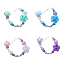 Rose Personalize Name Pacifier Clips Baby Chewable Silicone Beads Silicone Baby Pacifier BPA Free Nipple Holder Chupetero Clip 2024 - buy cheap