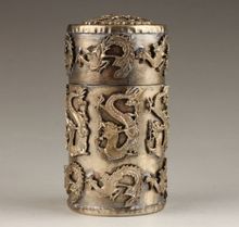 Elaborar Chinês Coleção Feito À Mão Do Vintage Tibetano Silver Dragon Phoenix Toothpick Box 2024 - compre barato