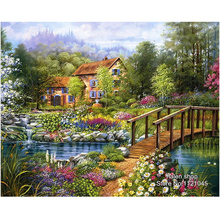 5D Needlework Diy Diamond Painting Cross Stitch Wooden bridge Diamond Embroidery Square Drill Mosaic Crafts DF353 2024 - buy cheap