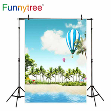 Funnytree background for photo studio beach sea coconut tree hot air balloon sky summer photography backdrop photobooth printed 2024 - buy cheap