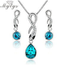 Mytys New Arrival Blue  Crystal Snake Necklace Earrings Jewelry Set  White GP N954 2024 - buy cheap