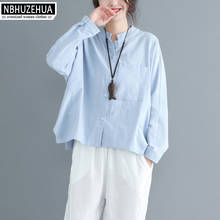 NBHUZEHUA A409 Cotton Linen Shirts Women 2018 Long Sleeve Loose Blue White Office Blouse Plus Size Ladies Autumn Tops 4XL 5XL 2024 - buy cheap