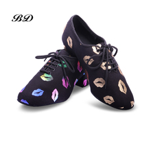 Zapatillas de baile latino para mujer BD t1, calzado auténtico para profesores, con tacón negro, 4,5 cm, con bolsas de paño de Oxford, labios rojos auténticos 2024 - compra barato