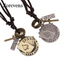 ZORCVENS Summer Design Vintage Women Leather Necklaces Metal Poker Card Cross Chunky Necklace Pendant Punk Rock Jewellery 2024 - buy cheap