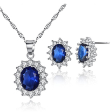 KOFSAC New Fashion 925 Silver Blue Crystal Princess Jewelry Sets For Women Christmas Gifts Micro-Inlay CZ Earrings Necklaces Set 2024 - buy cheap