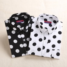 Dioufond-Blusa de manga larga con lunares para mujer, camisa femenina de algodón, color negro, blanco y rojo, a la moda, talla grande 5XL 2024 - compra barato