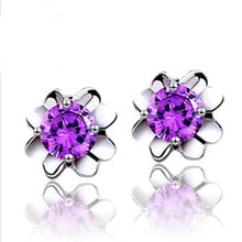 TJP Cute Crystal Purple Flower Female Stud Earrings Jewelry Charm Silver Plated Earrings For Women Party Accessories Gift 2024 - buy cheap