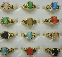 30 Uds. De anillos dorados de ópalo de ojo de gato para mujer, joyería al por mayor, lote a granel, envío gratis LR005 2024 - compra barato