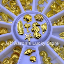 Accesorios de decoración de uñas 3D Metal dorado, rueda de manicura, herramientas de belleza, Concha, estrella de mar, diseño de plumas 2024 - compra barato