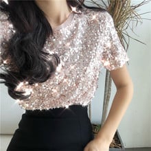 Gowyimmes summer korean version women pink sequined t-shirt girl short sleeve tees sudent tops pullovers autumn bottomings PD266 2024 - buy cheap