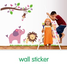 2016 Zoo Animal Sticker For Kindergarten and Childern Room/Removable Wall 3D Wall Stickers 98*115cm 2024 - buy cheap