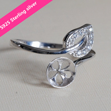 S925 anéis de prata esterlina suporte anéis de pérola configurações de anéis folha estilo achados acessório de metal descobertas joalheria feminina faça você mesmo 2024 - compre barato