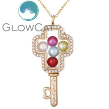 Llave cruzada de oro G1445, medallón de cristal magnético abierto, jaula de perlas, pendiente flotante, collar de amuleto 2024 - compra barato