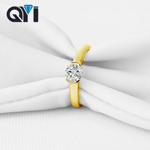 Anillos de boda QYI de corte redondo de diamante de imitación Sona de oro amarillo sólido de 14K para regalo de mujer, anillos de solitario de compromiso 2024 - compra barato