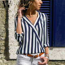 2019 Women Striped Blouse Shirt Long Sleeve Blouse XXL V-neck Shirts Casual Tops Blouse et Chemisier Femme Blusas Mujer de Moda 2024 - buy cheap