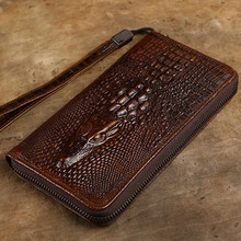 SUB 8 Crocodile Grain Zipper Pocket Men Vintage Wallets 100% Oil Wax Genuine Leather Wallet Fashion Purse Card Holder Coin Purse 2024 - buy cheap