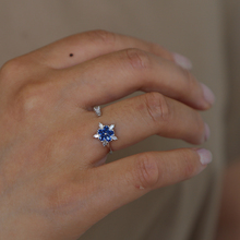 Trendy women shiny flower finger ring chic dark blue zirconia fulfill clear cz open jewelry rings statement adjustable size 2024 - buy cheap