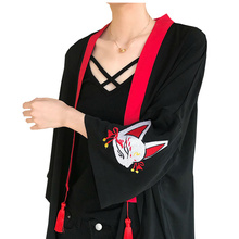 Японский кардиган-кимоно, Женская Солнцезащитная одежда, Готическая, каваи, черная, винтажная, Ulzzang, топы для девочек, блузка в стиле Харадзюку 2024 - купить недорого
