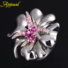 Ajojewel Silver Color Big Flower Rings For Women With Purple/White Crystal 2024 - buy cheap