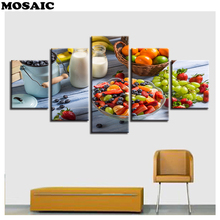 5 peças pintura diamante frutas leite pintura quadrado completo broca redonda diy bordado mosaico foto para decoração de parede casa 2024 - compre barato