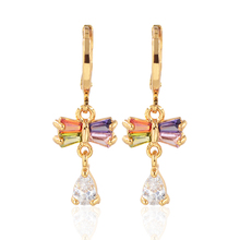 Fashion Women Gold Color Rainbow Cubic Zirconia Cute CZ Bowknot Dangle Earrings Jewelry 2024 - buy cheap