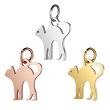 5pc Stainless Steel Kitty Pendant Charms Gold  Rose Gold Animal Charm for Diy Jewelry Making Accessorie Findings floating charms 2024 - buy cheap