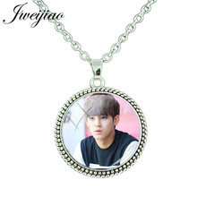 JWEIJIAO-collar con colgante de cristal para mujer, colgante con colgante de foto de cabujón de cristal de 25mm, cadena de suéter de cuello, joyería de moda, estilo KPOP 2024 - compra barato