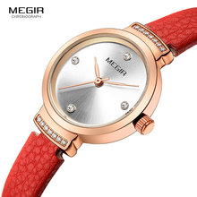 Женские кварцевые часы MEGIR, красные повседневные водонепроницаемые наручные часы с кожаным ремешком, подарок для жены, 2019 2024 - купить недорого