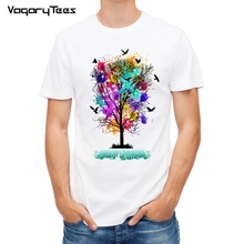 Camiseta con diseño de árbol colorido pintado a mano para hombre, camiseta de manga corta Hipster, Camisetas estampadas, camisetas geniales 2019 2024 - compra barato