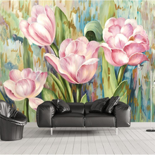 wellyu European oil painting tulip background wall decoration painting custom large mural green wallpaper papel de parede 2024 - buy cheap