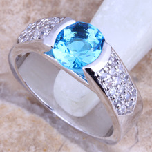 Anillo de circonia cúbica azul para mujer, joyería chapada en plata, tamaño 5 / 6 / 7 / 8 / 9 R1503 2024 - compra barato