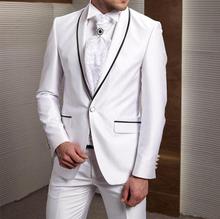 New White Slim Fit Men Suits Wedding Black Edge Groom Tuxedos 2 Pieces (Jacket+Pants) Groomsman Suits Best Man Blazer 2024 - buy cheap