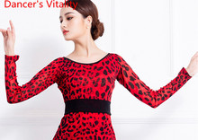 Ballroom Dance Wear Top Modern New Clothes Long Sleeves Waltz Outfits Red Leopard T-shirt National Standard Competition Garment 2024 - buy cheap