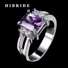 HIBRIDE-Anillo de boda de circonia cúbica púrpura para mujer, sortija para dedo, Color oro blanco, joyería para mujer, R-173 2024 - compra barato