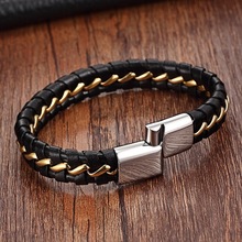 Pulseira de corda masculina com fecho, fecho magnético de aço inoxidável, bracelete de couro legítimo para mulheres, pulseira fashion varejo 2024 - compre barato