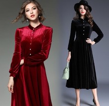 Vestido de festa feminino elegante estilo imperial, vestido de veludo estiloso com mangas compridas e slim, outono e inverno 2017 2024 - compre barato
