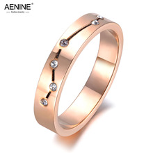 Aenine jóias de aço inoxidável strass anel de noivado rosa ouro cz cristal anéis de casamento para mulher transporte da gota ar19006 2024 - compre barato