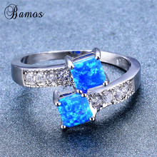Bamos Unique Blue Fire Opal Ring AAA Zircon Finger Ring Promise Wedding Rings For Women Silver Color Crystal Jewelry 2024 - buy cheap