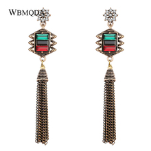 Wbmqda Vintage Long Tassel Earrings For Women Antique Gold Red Green Crystal Statement Earrings Fashion Jewelry 2019 New 2024 - buy cheap