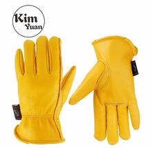 Kim yuan 008-luvas de couro dourado para trabalho, luvas de jardinagem, corte, construção, motocicleta, homens e mulheres, com pulso elástico 2024 - compre barato