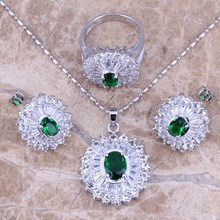 Green Cubic Zirconia White CZ Silver Plated Jewelry Sets Earrings Pendant Ring Size 6 / 7 / 8 / 9 / 10 S0105 2024 - buy cheap