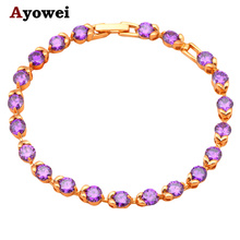 Elegant bracelet Purple crystal Zircon charm Bracelets Gold color Health Nickel & Lead free Fashion jewelry TB501A 2024 - buy cheap