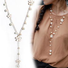 Bluelans-Cadena de suéter con perlas de imitación para mujer, elegante collar con colgante largo, joyería 2024 - compra barato