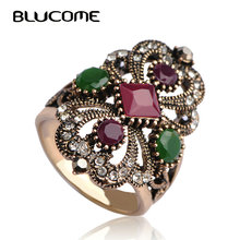 Blucome Luxury Vintage Flower Rings For Women Party Banquet Antique Turkish Rings Acrylic Anel Brand Finger Bijoux Resin Jewelry 2024 - buy cheap