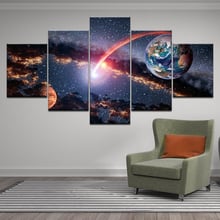 Wall Art Paintings Canvas HD Print Universe Galaxy Earth 5 Panel Reflection Space Planet aurora Pictures Home Decoration Posters 2024 - buy cheap