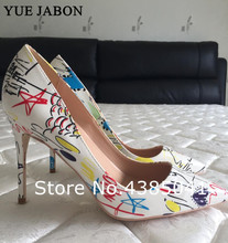 YUE JABON Artistic Graffiti Printed Women Sexy Stiletto High Heels Ladies Wedding Party Pointed Toe Pumps Shoes Real pictures 2024 - buy cheap