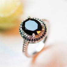 Anel de diamante de cristal feminino, anel de pedra preta para mulheres, de luxo, cor prata, anel de casamento, vintage, para mulheres 2024 - compre barato