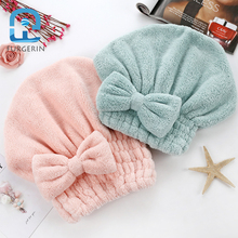 FURGERIN Bowknot Shower Cap Bathing absorbent hair drying bath cap microfiber shower hat towel dry hair Hair Covering for Women 2024 - buy cheap