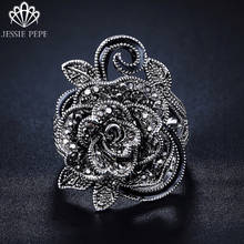 Jessie Pepe  White  Vintage Retro Womens Antique Vintage Rings With Black Crystal Rose Flower J-RB3999 2024 - buy cheap