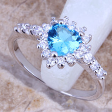 Fetching Sky Blue Cubic Zirconia White CZ Silver Plated  Women's Jewelry Ring Size 6 / 7 / 8 / 9 R0667 2024 - buy cheap